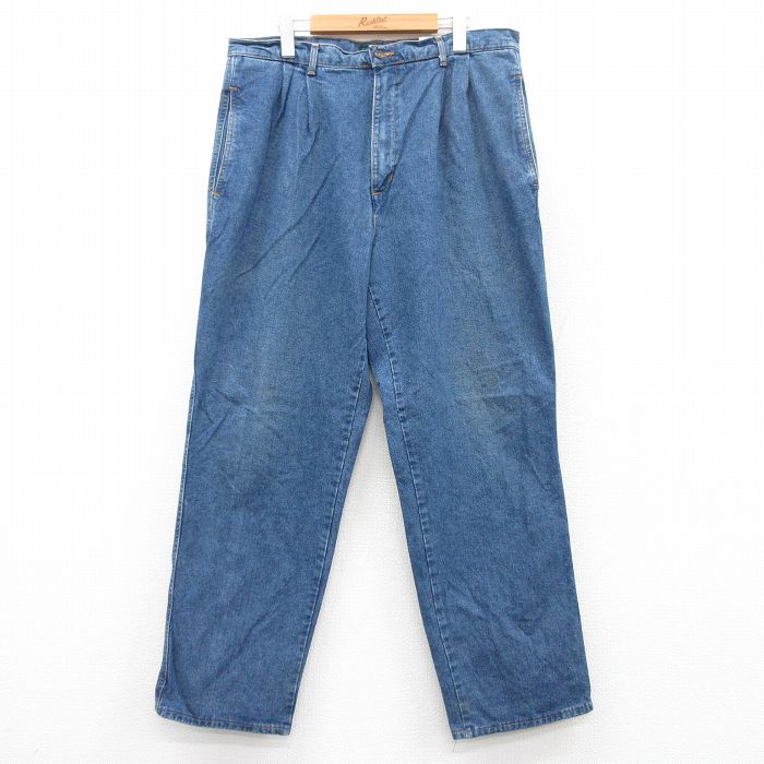 W36★古着 ジーンズ メンズ 90年代 90s コットン USA製 紺 ネイビー デニム 【spe】 25jun24 中古 ボトムス ジーパン Gパン ロング パンツ
