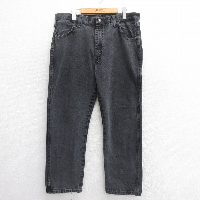 W38★古着 ラスラー ジーンズ メンズ コットン 黒 ブラック デニム 25jun24 中古 ボトムス ジーパン Gパン ロング パンツ