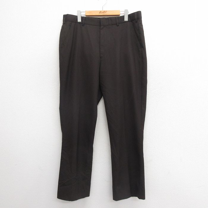 W38★古着 スラックス パンツ メンズ こげ茶 ブラウン 25jun24 中古 ボトムス ロング