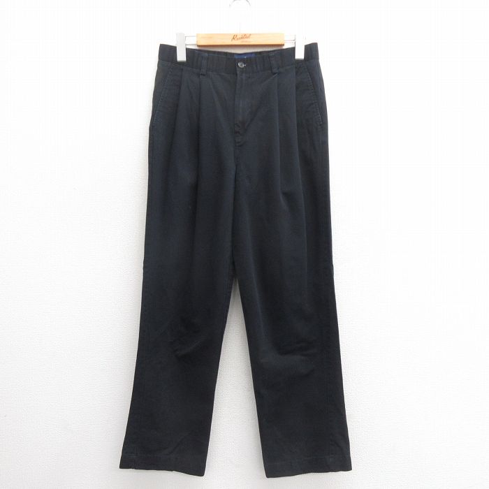 W30★古着 パンツ メンズ コットン 黒 ブラック 25jun24 中古 ボトムス ロング