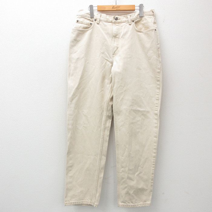 W35★古着 ランズエンド ジーンズ メンズ 00年代 00s コットン 薄ベージュ カーキ デニム 25jun25 中古 ボトムス ジーパン Gパン ロング パンツ