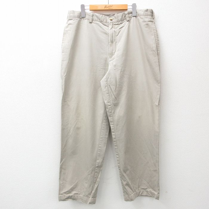 W39★古着 IZOD パンツ メンズ 大きいサイズ コットン ベージュ カーキ 25jun25 中古 ボトムス ロング