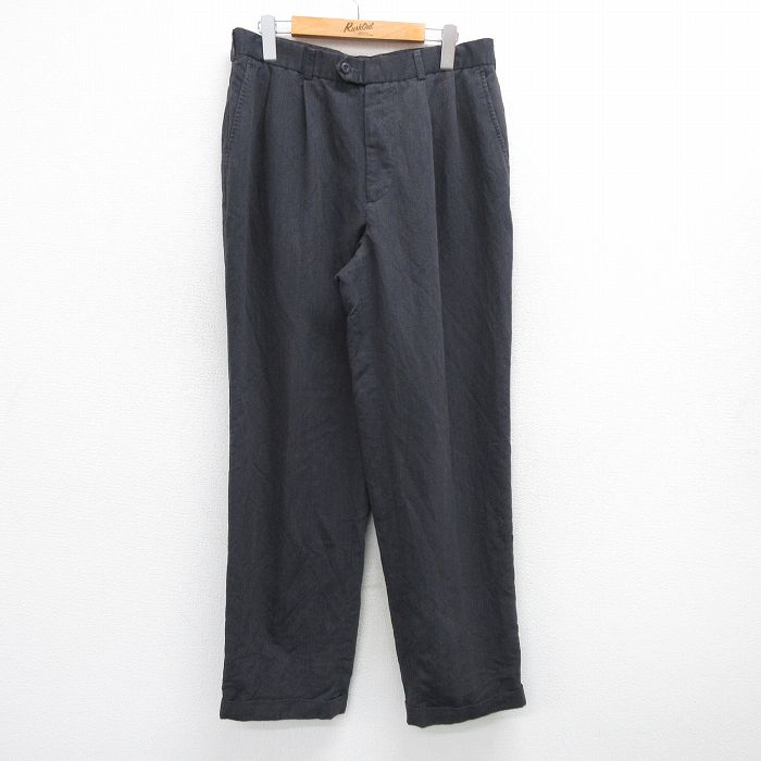 W33★古着 スラックス パンツ メンズ レーヨン 濃グレー 25jun25 中古 ボトムス ロング