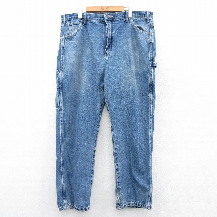 W38★古着 ディッキーズ Dickies ペインター パンツ メンズ ヒゲ コットン 紺 ネイビー デニム 25jun26 中古 ボトムス ロング