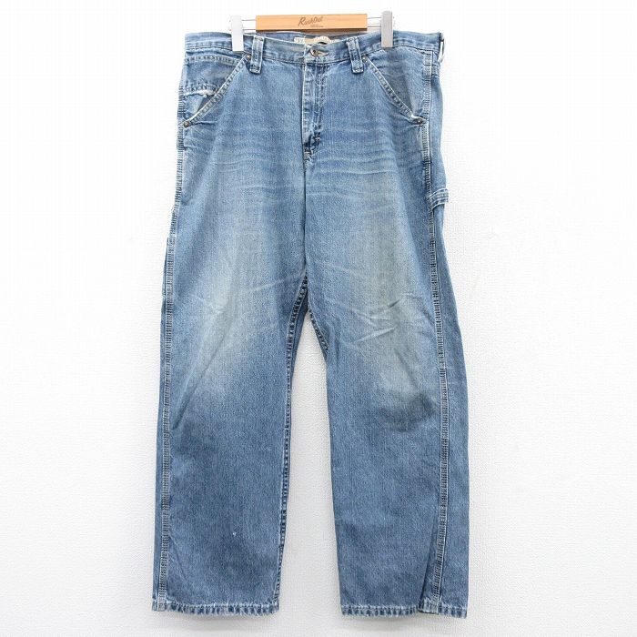 W36★古着 リー Lee ペインター パンツ メンズ ヒゲ コットン 紺 ネイビー デニム 25jun26 中古 ボトムス ロング