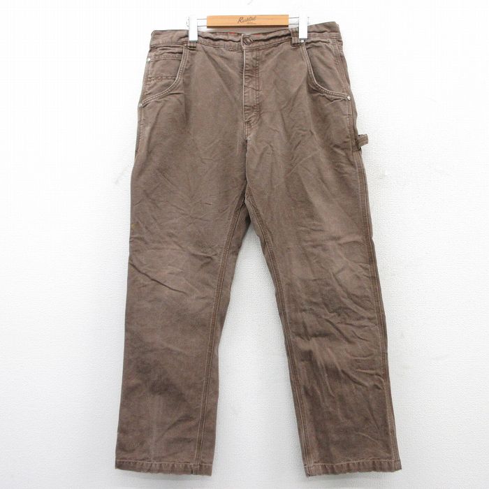 W38★古着 ペインター パンツ メンズ ダック地 コットン 茶 ブラウン 25jun26 中古 ボトムス ロング