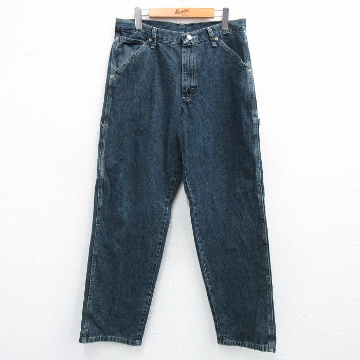 W32★古着 ラングラー Wrangler ペインター パンツ メンズ コットン 濃紺 ネイビー デニム 25jun26 中古 ボトムス ロング