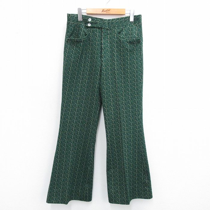 W32★古着 パンツ メンズ 70年代 70s フレア ブーツカット タロン 緑他 グリーン 【spe】 25jun26 中古 ボトムス ロング