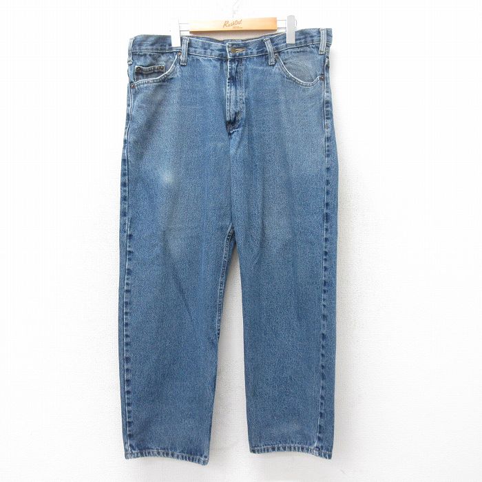 W37★古着 ジーンズ メンズ コットン 紺 ネイビー デニム 25jun27 中古 ボトムス ジーパン Gパン ロング パンツ