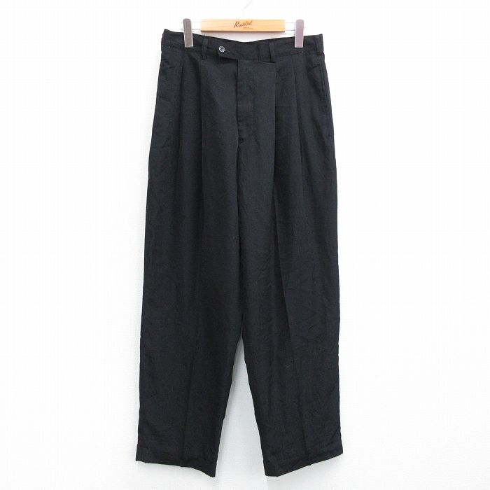 W32★古着 スラックス パンツ メンズ 黒 ブラック 25jun28 中古 ボトムス ロング