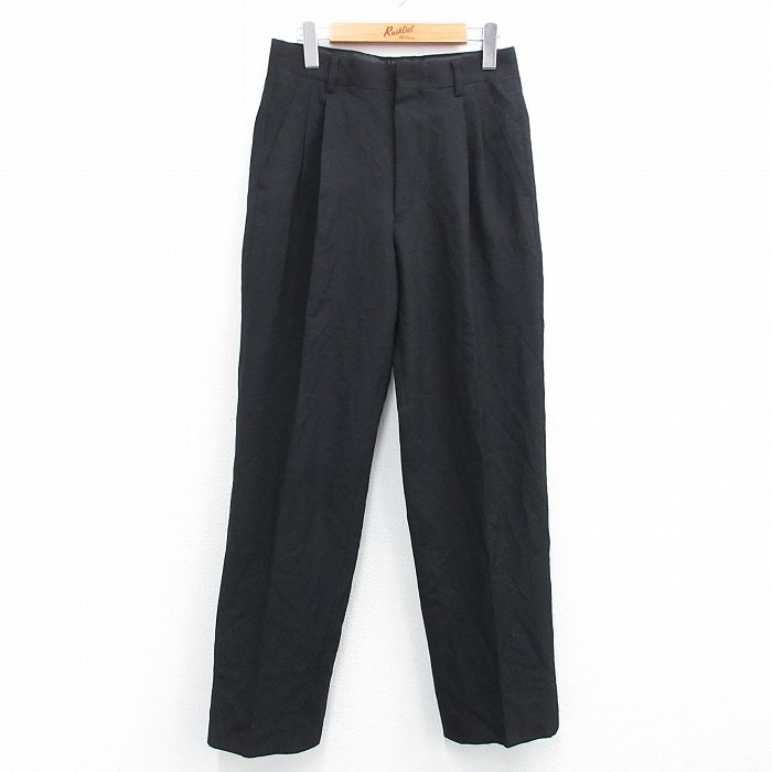 W30★古着 スラックス パンツ メンズ 黒 ブラック 25jun28 中古 ボトムス ロング