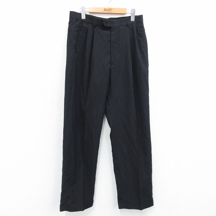 W32★古着 HAGGAR スラックス パンツ メンズ 黒 ブラック 25jun28 中古 ボトムス ロング