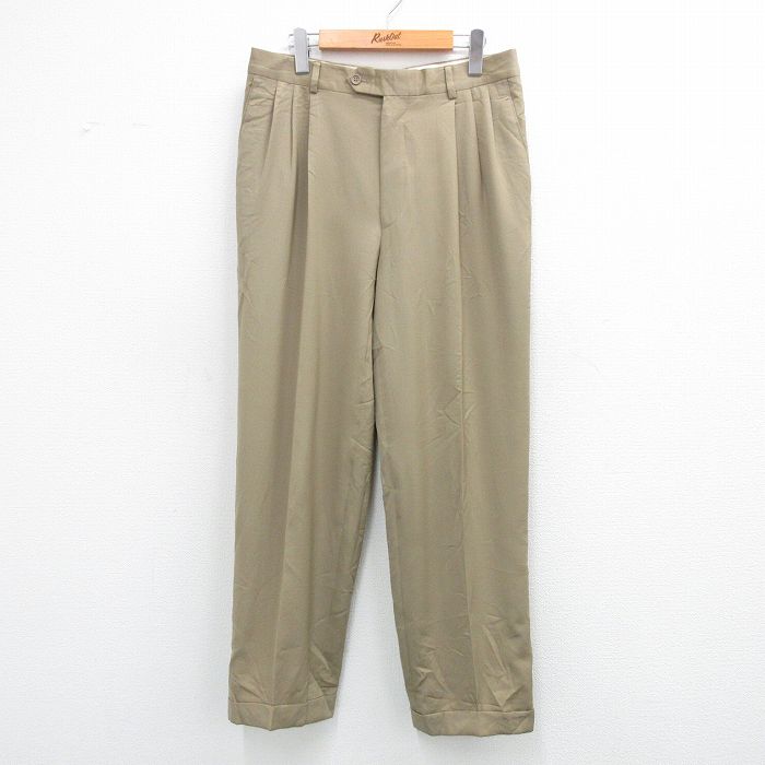 【50%OFF】W32★古着 パンツ メンズ 90年代 90s ウール 濃ベージュ カーキ 25jul03 中古 ボトムス ロング
