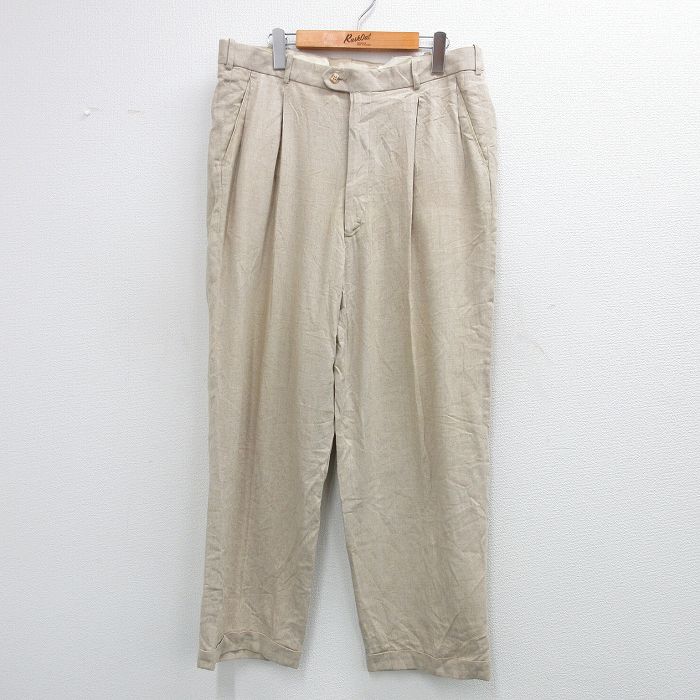 W36★古着 パンツ メンズ 00年代 00s リネン ベージュ カーキ 25jul03 中古 ボトムス ロング
