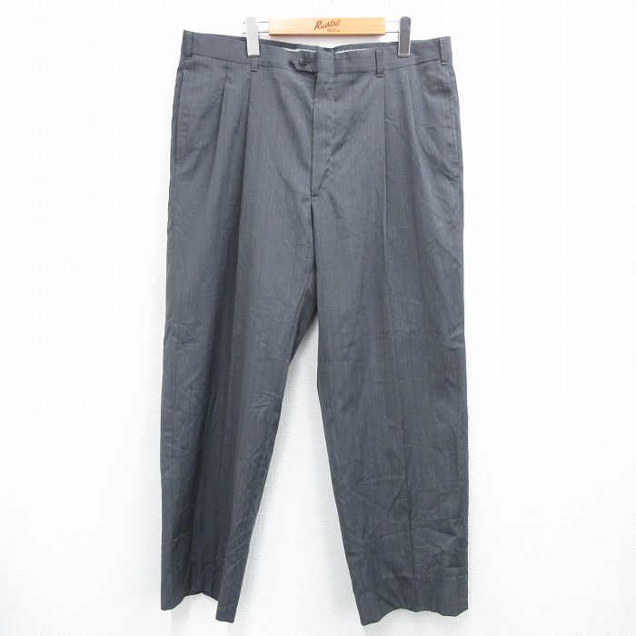 W38★古着 ピエールカルダン pierre cardin ブランド パンツ メンズ 80年代 80s タロン 濃グレー系 ストライプ 25jul03 中古 ボトムス ロング