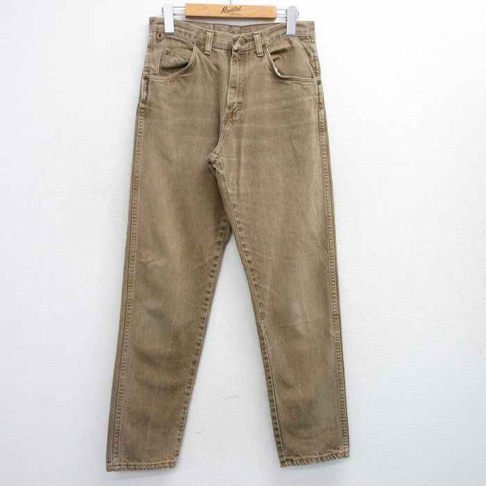 【50%OFF】W29★古着 ラングラー Wrangler ジーンズ メンズ 90年代 90s ヒゲ コットン USA製 茶 ブラウン デニム 25jul04 中古 ボトムス ジーパン Gパン ロング パンツ