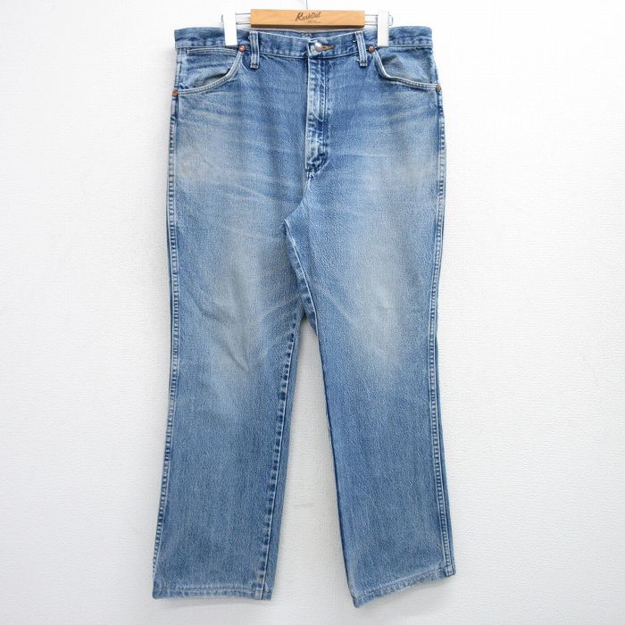 W36★古着 ラングラー Wrangler ジーンズ メンズ ヒゲ コットン 紺 ネイビー デニム 25jul04 中古 ボトムス ジーパン Gパン ロング パンツ