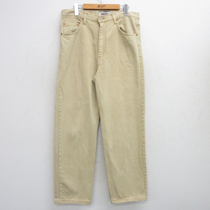 【20%OFF】W34★古着 ジーンズ メンズ 90年代 90s コットン ベージュ カーキ デニム 25jul04 中古 ボトムス ジーパン Gパン ロング パンツ
