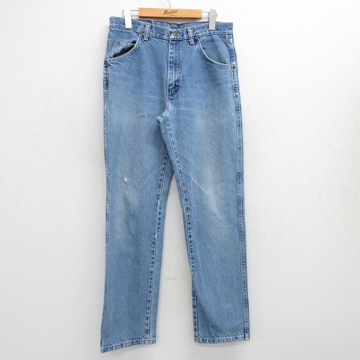 W31★古着 ラングラー Wrangler ジーンズ メンズ 00年代 00s ヒゲ コットン 紺 ネイビー デニム 25jul04 中古 ボトムス ジーパン Gパン ロング パンツ
