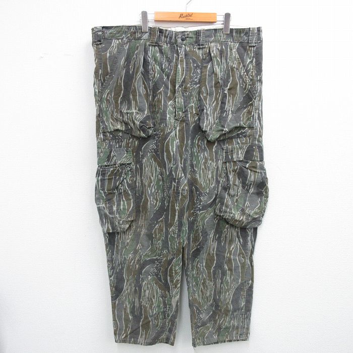 W45★古着 ハンティング カーゴ パンツ メンズ 大きいサイズ 黒他 ブラック 迷彩 25jul04 中古 ボトムス ロング