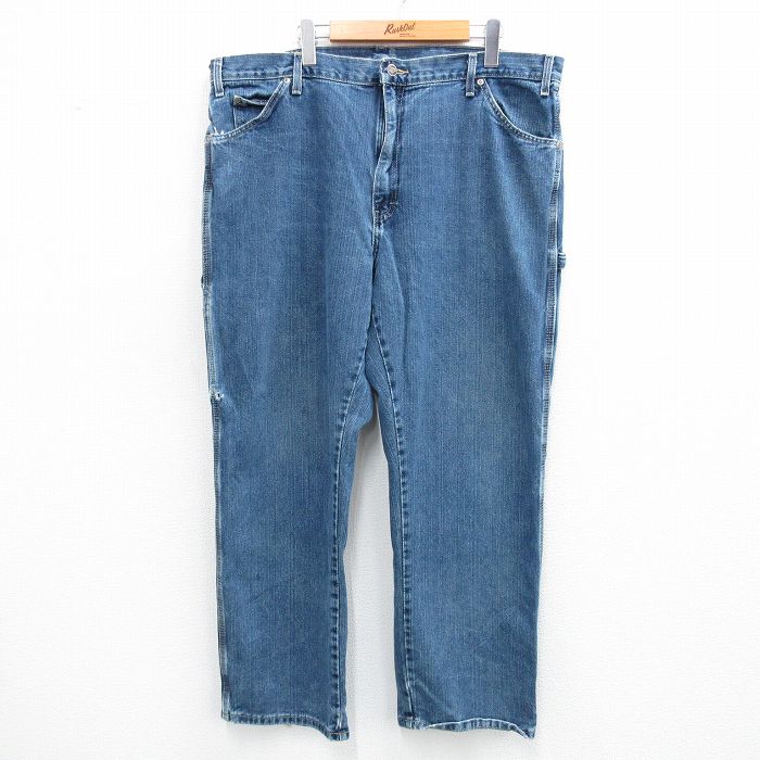 W42★古着 ディッキーズ Dickies ペインター パンツ メンズ 大きいサイズ コットン 紺 ネイビー デニム 25jul04 中古 ボトムス ロング