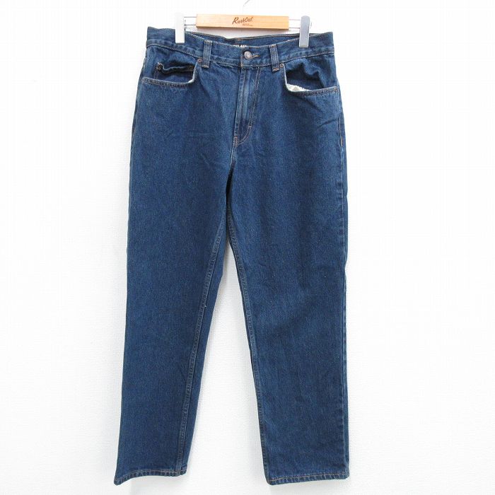 【50%OFF】W33★古着 ジーンズ メンズ コットン 紺 ネイビー デニム 25jul04 中古 ボトムス ジーパン Gパン ロング パンツ