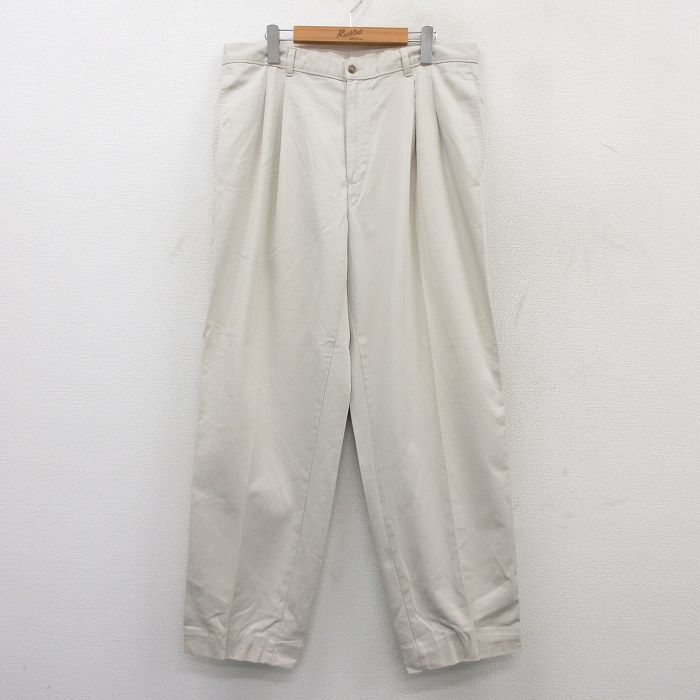 【20%OFF】W35★古着 パンツ メンズ 80年代 80s コットン 薄ベージュ カーキ 25jul04 中古 ボトムス ロング