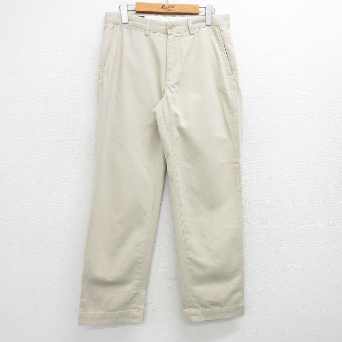 W31★古着 ラルフローレン Ralph Lauren ブランド パンツ メンズ 90年代 90s ワンポイントロゴ SUFFIELD コットン 薄ベージュ カーキ 25jul07 中古 ボトムス ロング