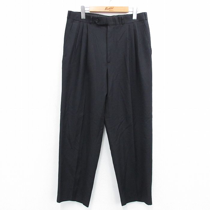 W33★古着 スラックス パンツ メンズ 90年代 90s 黒 ブラック 25jul07 中古 ボトムス ロング