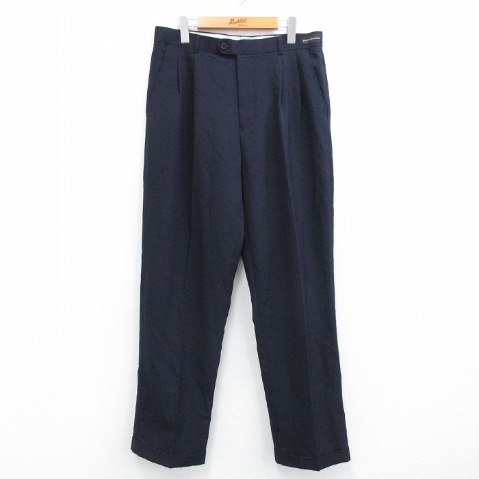【20%OFF】W36★古着 スラックス パンツ メンズ 紺 ネイビー 25jul07 中古 ボトムス ロング
