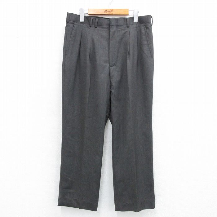 W35★古着 スラックス パンツ メンズ 黒系 ブラック 25jul07 中古 ボトムス ロング