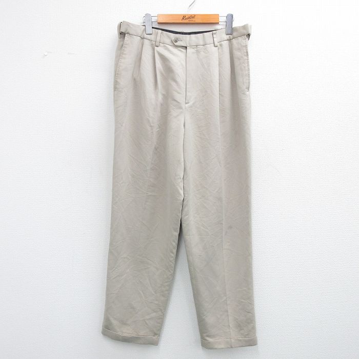 W36★古着 スラックス パンツ メンズ ベージュ カーキ 25jul07 中古 ボトムス ロング
