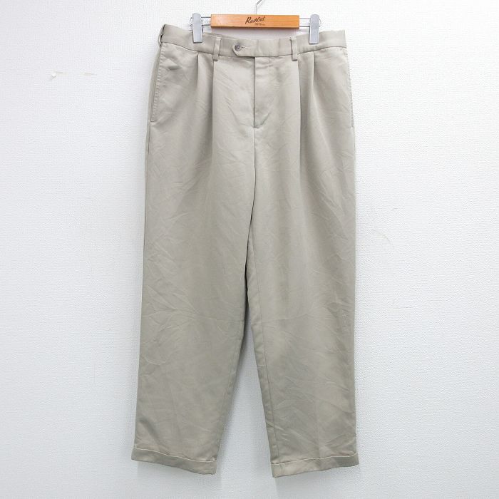 W36★古着 スラックス パンツ メンズ ベージュ カーキ 25jul07 中古 ボトムス ロング