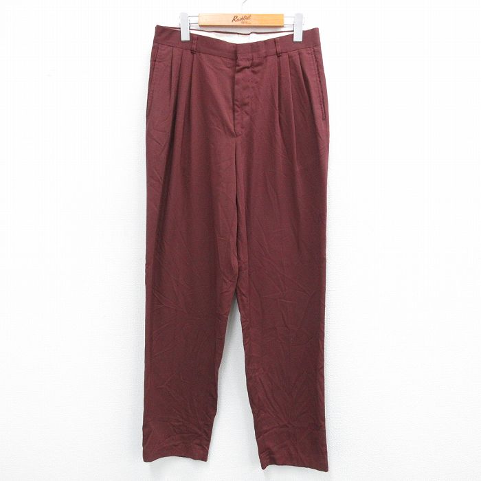 W32★古着 スラックス パンツ メンズ 90年代 90s エンジ 25jul07 中古 ボトムス ロング