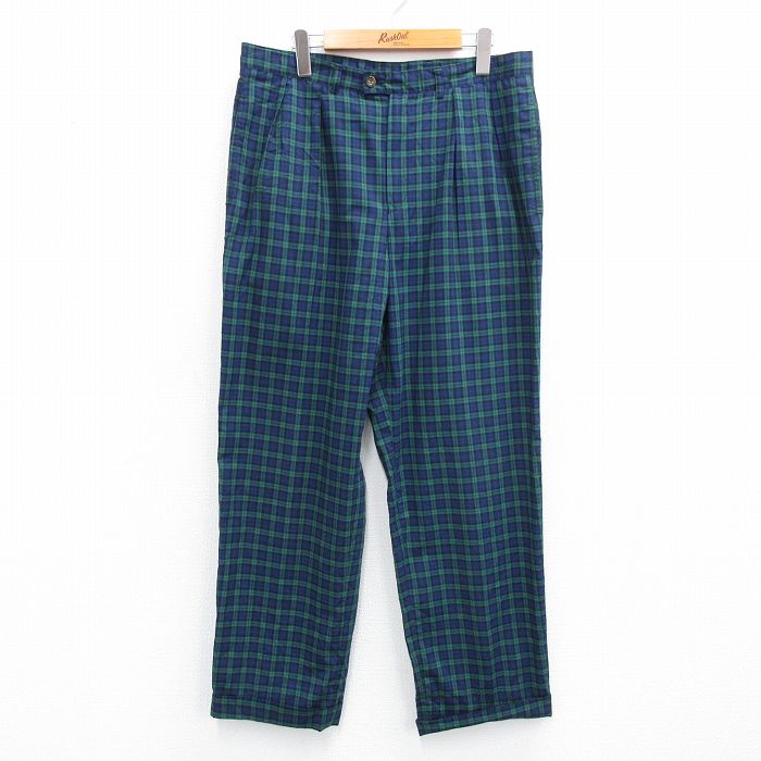 W35★古着 パンツ メンズ 90年代 90s イタリア製 紺他 ネイビー チェック 【spe】 25jul07 中古 ボトムス ロング