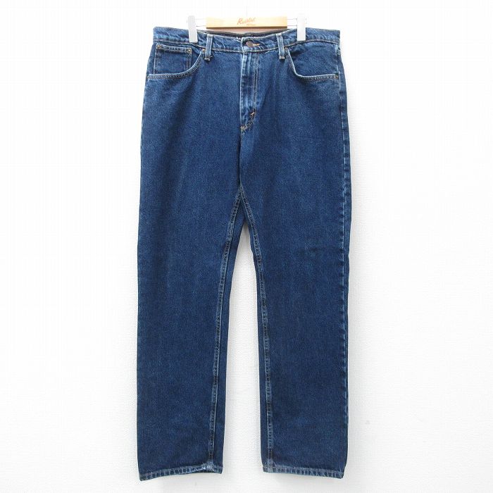 【20%OFF】W36★古着 ラングラー Wrangler ジーンズ メンズ コットン 濃紺 ネイビー デニム 25jul07 中古 ボトムス ジーパン Gパン ロング パンツ