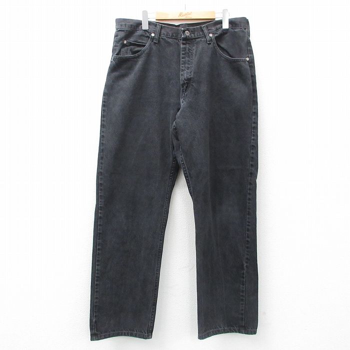 【20%OFF】W36★古着 ラングラー Wrangler ジーンズ メンズ コットン 黒 ブラック デニム 25jul07 中古 ボトムス ジーパン Gパン ロング パンツ