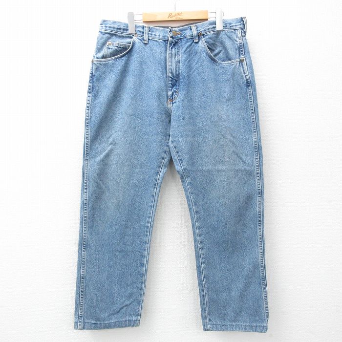 W35★古着 ラングラー Wrangler ジーンズ メンズ 90年代 90s コットン USA製 紺 ネイビー デニム 25jul07 中古 ボトムス ジーパン Gパン ロング パンツ