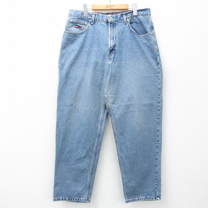 W36★古着 トミーヒルフィガー TOMMY HILFIGER ジーンズ メンズ 90年代 90s コットン USA製 紺 ネイビー デニム 【spe】 25jul07 中古 ボトムス ジーパン Gパン ロング パンツ