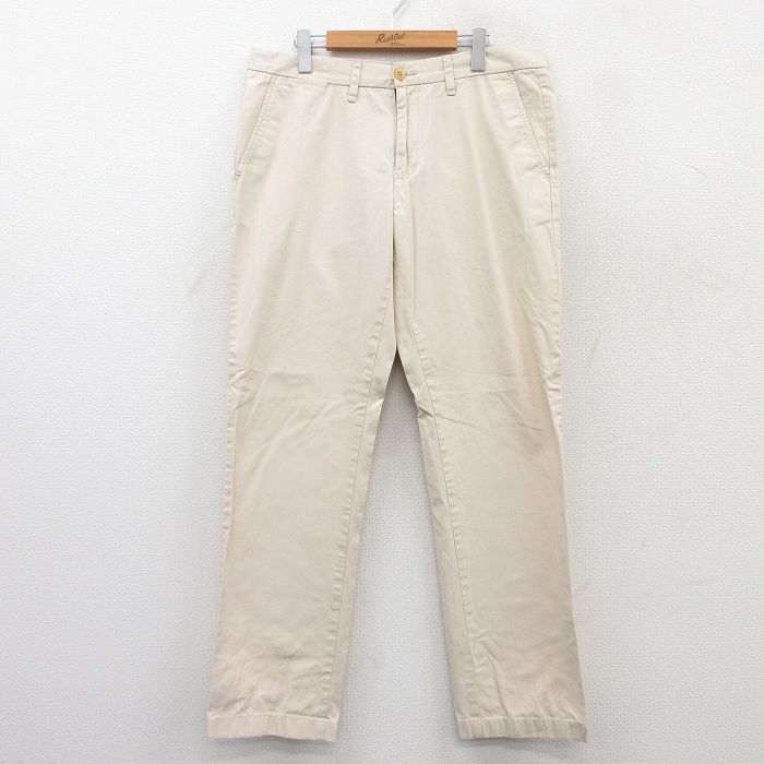 W36★古着 トミーヒルフィガー TOMMY HILFIGER ブランド パンツ メンズ ワンポイントロゴ コットン 薄ベージュ カーキ 25jul08 中古 ボトムス ロング