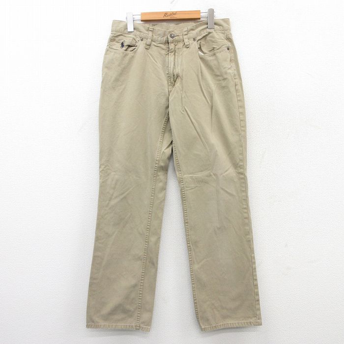 W32★古着 ラルフローレン Ralph Lauren ブランド パンツ メンズ ワンポイントロゴ コットン ベージュ カーキ 25jul08 中古 ボトムス ロング