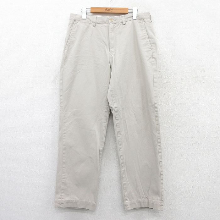 W35★古着 ラルフローレン Ralph Lauren ブランド パンツ メンズ 90年代 90s ワンポイントロゴ PRESTON コットン 薄ベージュ カーキ 25jul09 中古 ボトムス ロング
