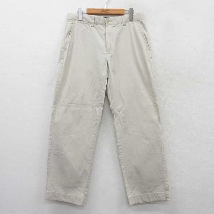 W33★古着 ラルフローレン Ralph Lauren ブランド パンツ メンズ 90年代 90s ワンポイントロゴ コットン 薄ベージュ カーキ 25jul09 中古 ボトムス ロング