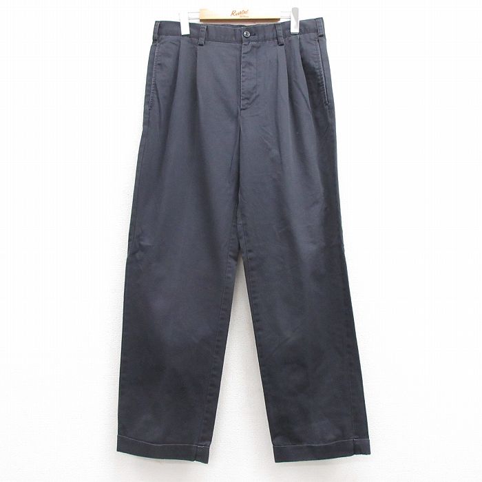 W33★古着 IZOD チノ パンツ チノパン メンズ コットン 紺 ネイビー 25jul10 中古 ボトムス ロング