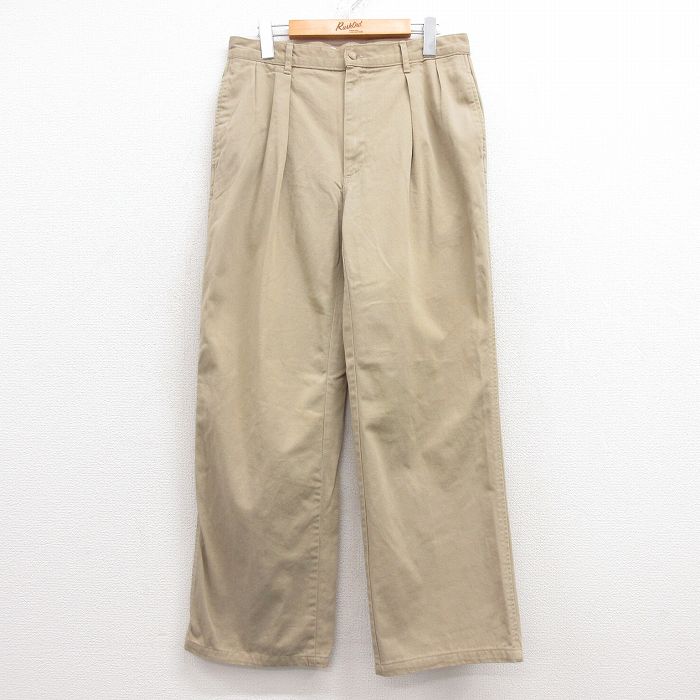 W32★古着 パンツ メンズ 90年代 90s コットン USA製 ベージュ カーキ 25jul10 中古 ボトムス ロング