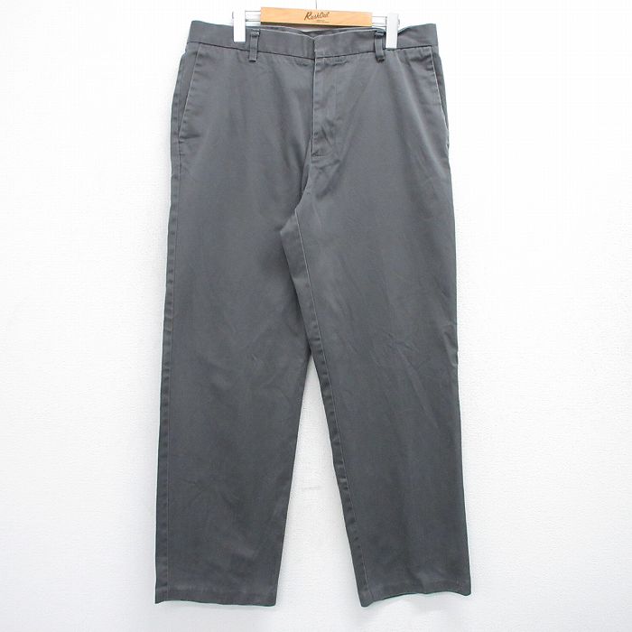 W37★古着 ドッカーズ パンツ メンズ ワンポイントロゴ コットン 濃グレー 25jul10 中古 ボトムス ロング