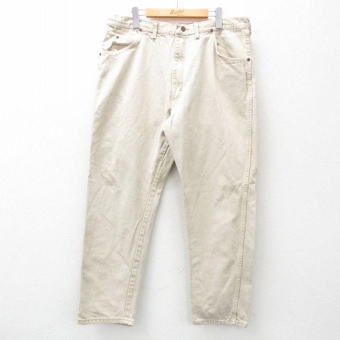 W38★古着 ラングラー Wrangler ジーンズ メンズ 90年代 90s コットン USA製 ベージュ カーキ デニム 25jul10 中古 ボトムス ジーパン Gパン ロング パンツ