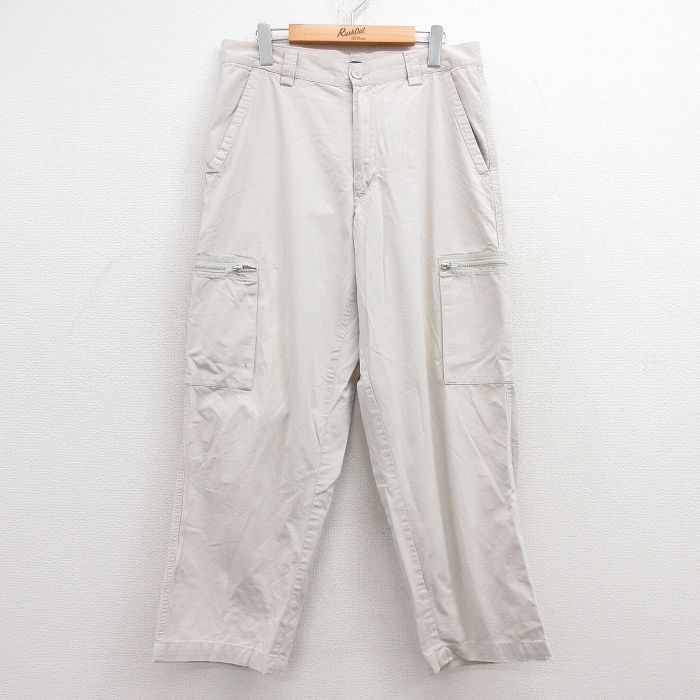 W34★古着 オールドネイビー OLD NAVY カーゴ パンツ メンズ リップストップ コットン 薄ベージュ系 カーキ 25jul10 中古 ボトムス ロング