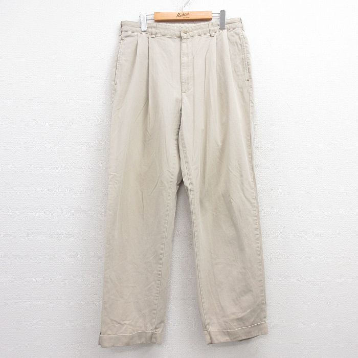 W35★古着 ラルフローレン Ralph Lauren ブランド チノ パンツ チノパン メンズ コットン 薄ベージュ カーキ 25jul10 中古 ボトムス ロング