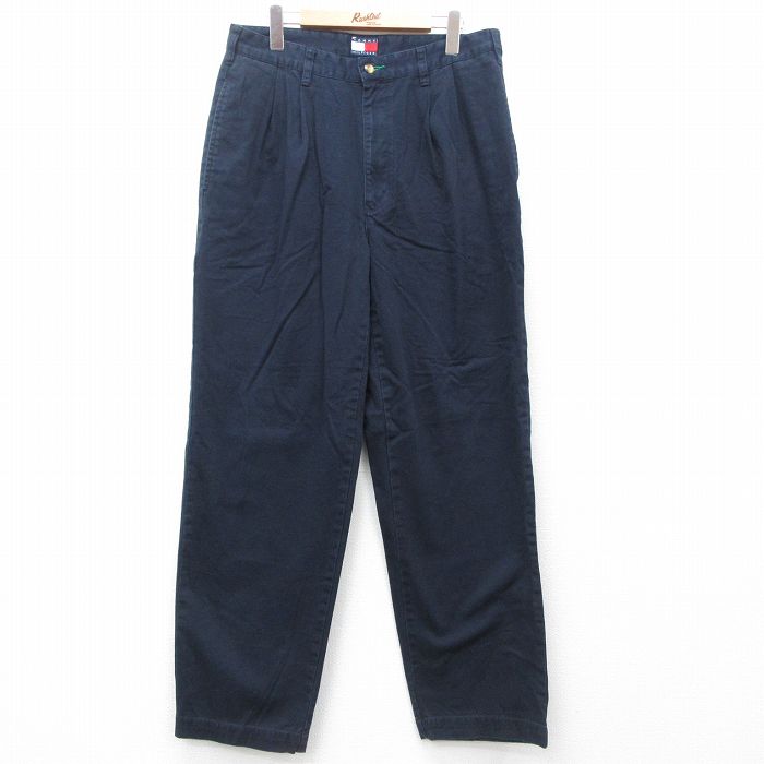 【20%OFF】W34★古着 トミーヒルフィガー TOMMY HILFIGER ブランド パンツ メンズ 90年代 90s コットン 紺 ネイビー 25jul11 中古 ボトムス ロング